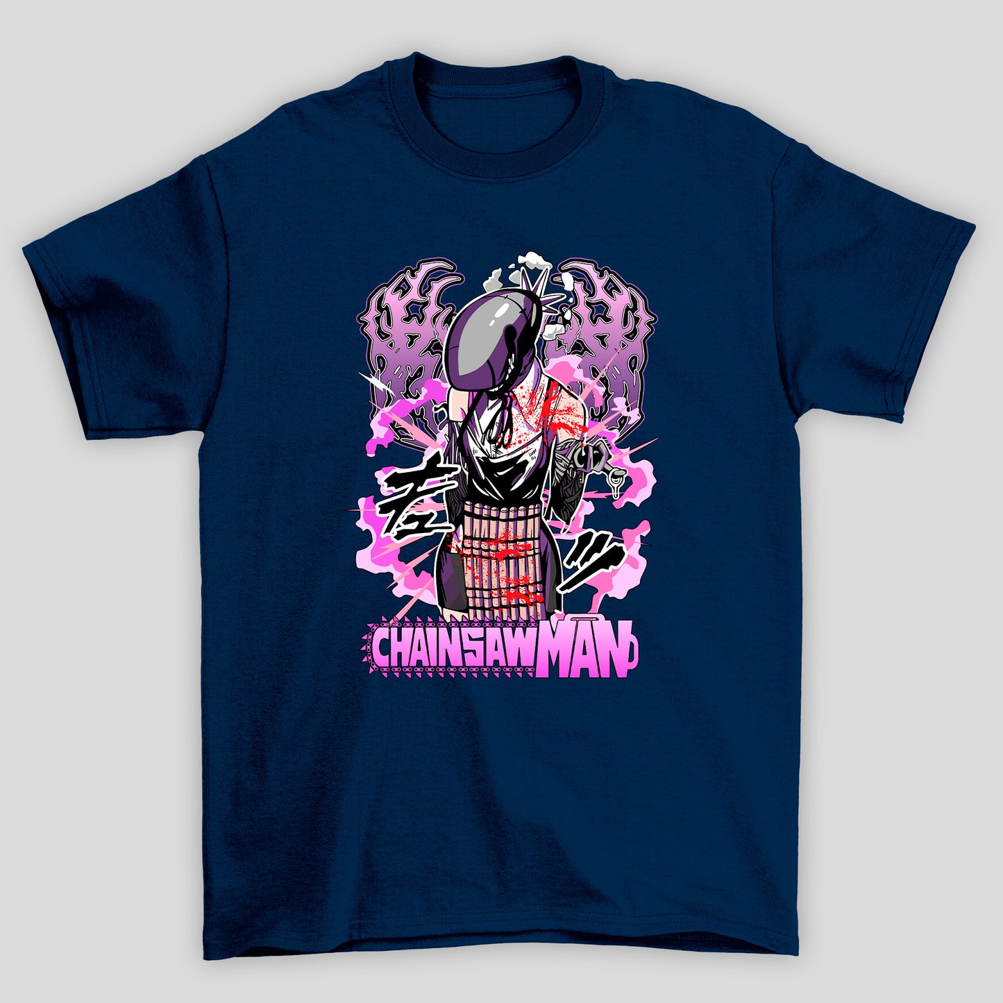 Camiseta Básica Unissex Chainsaw Man Bomba Fumaça Kanji