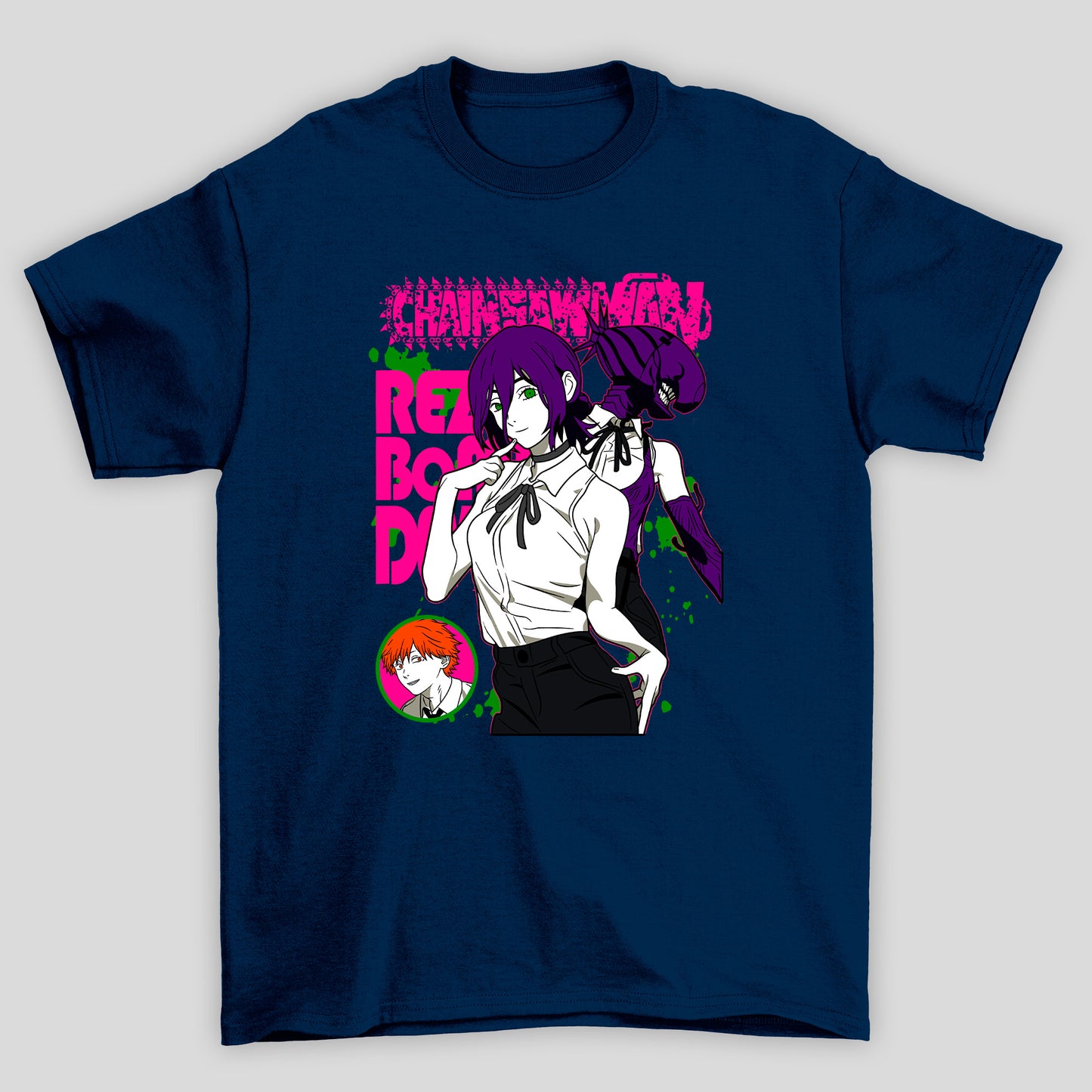 Camiseta Básica Unissex Chainsaw Man Reze Bomba Logo