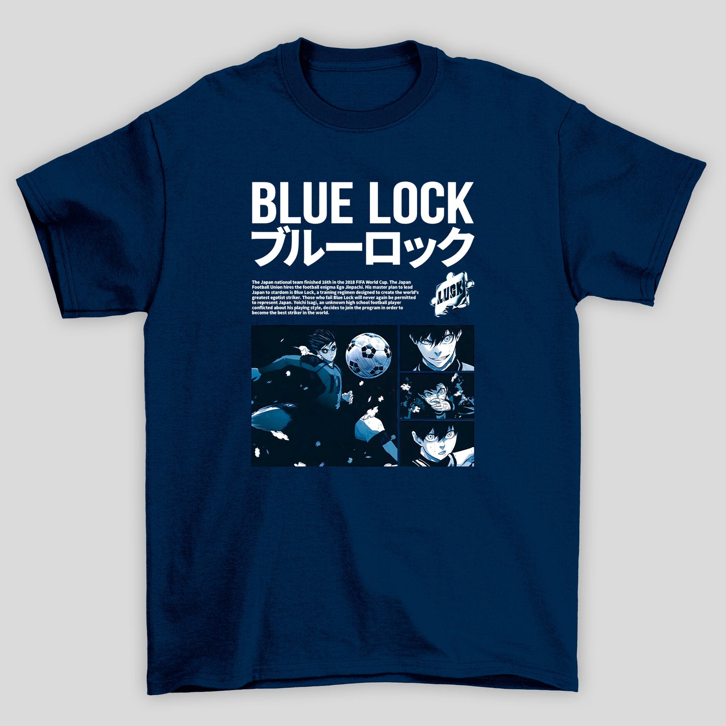 Camiseta Básica Unissex Blue Lock Hute Texto Kanji