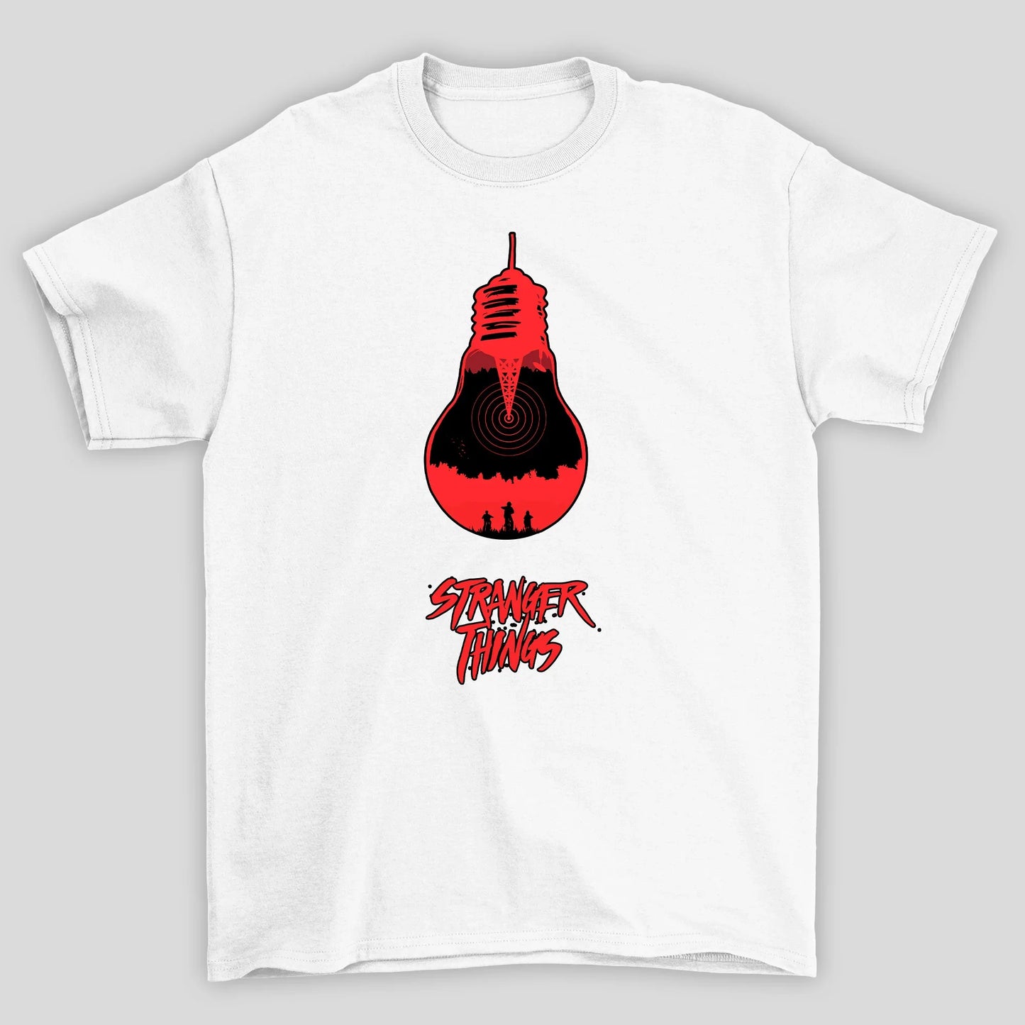 Camiseta Básica Unissex Lampada Vermelha Stranger Things