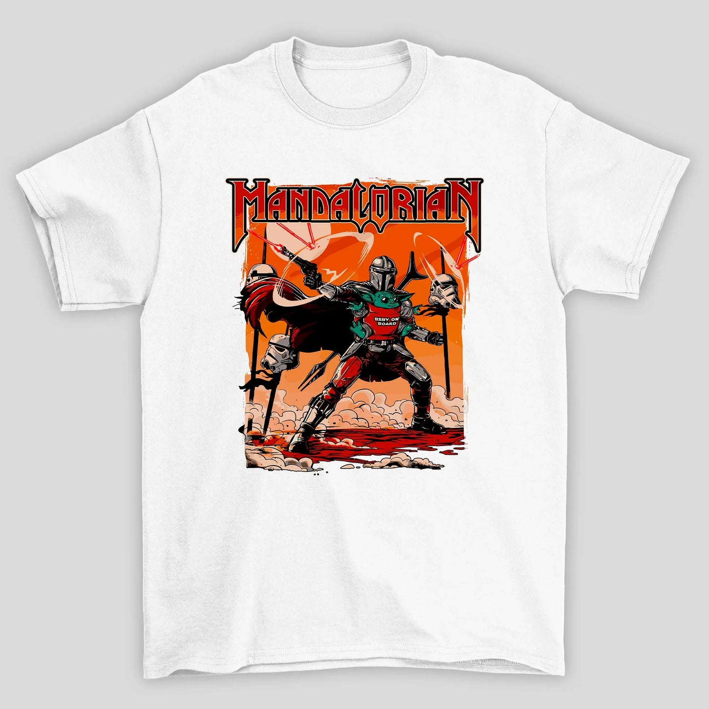 Camiseta Básica Unissex Mandalorian Atirando No Deserto