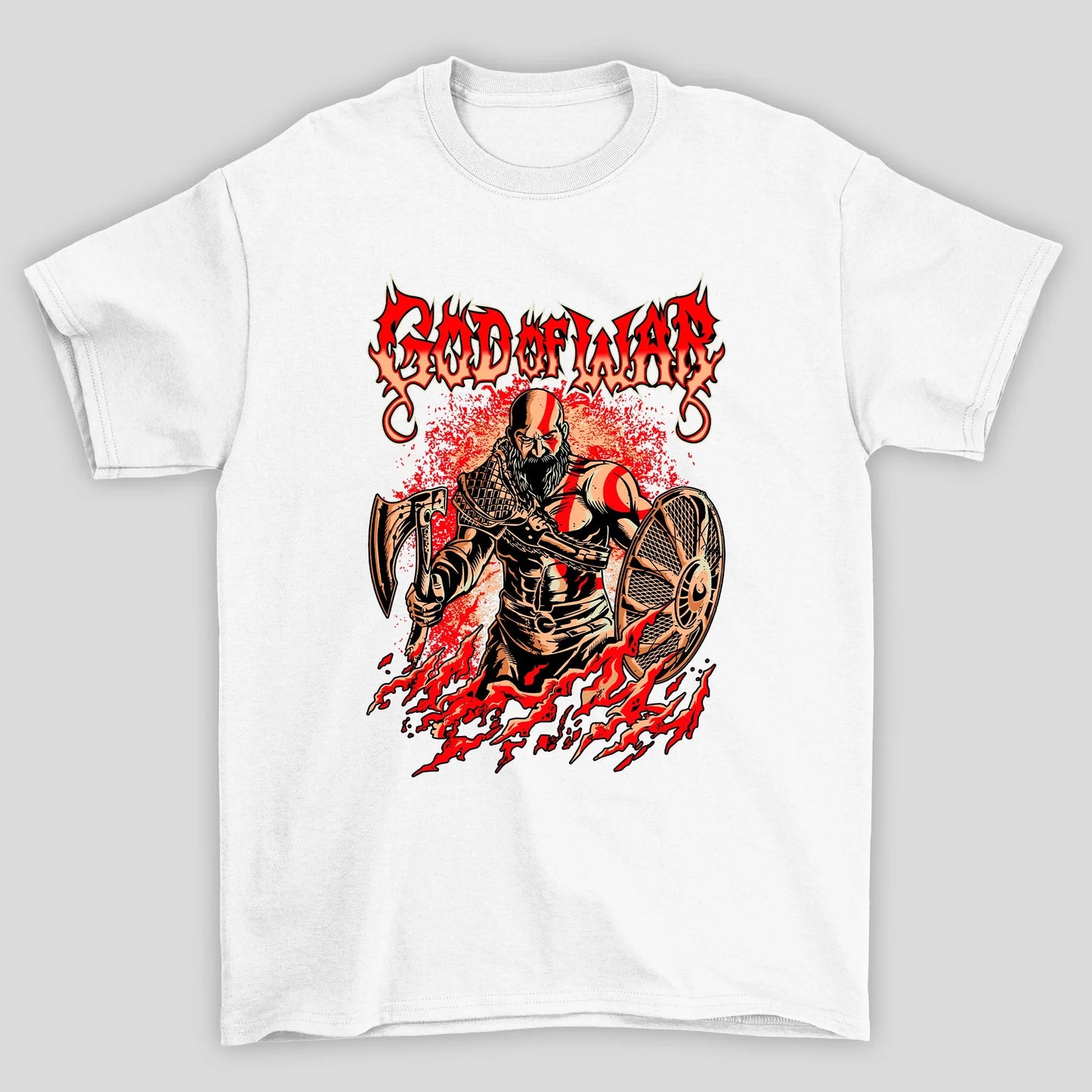 Camiseta Básica Unissex Kratos Leviathan e Escudo God Of War