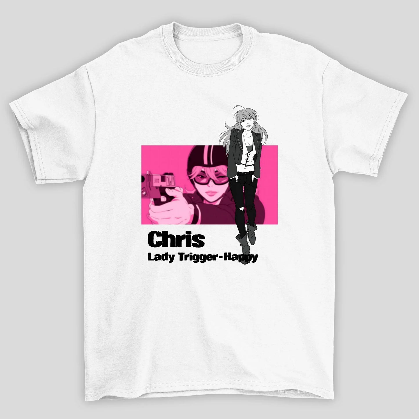 Camiseta Básica Unissex Chris Lady Trigger-Happy Lazarus