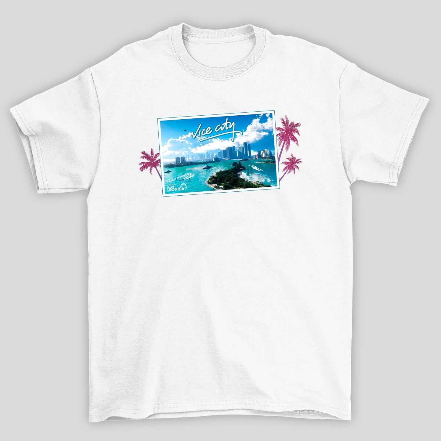 Camiseta Básica Unissex GTA Cartão Postal Vice City