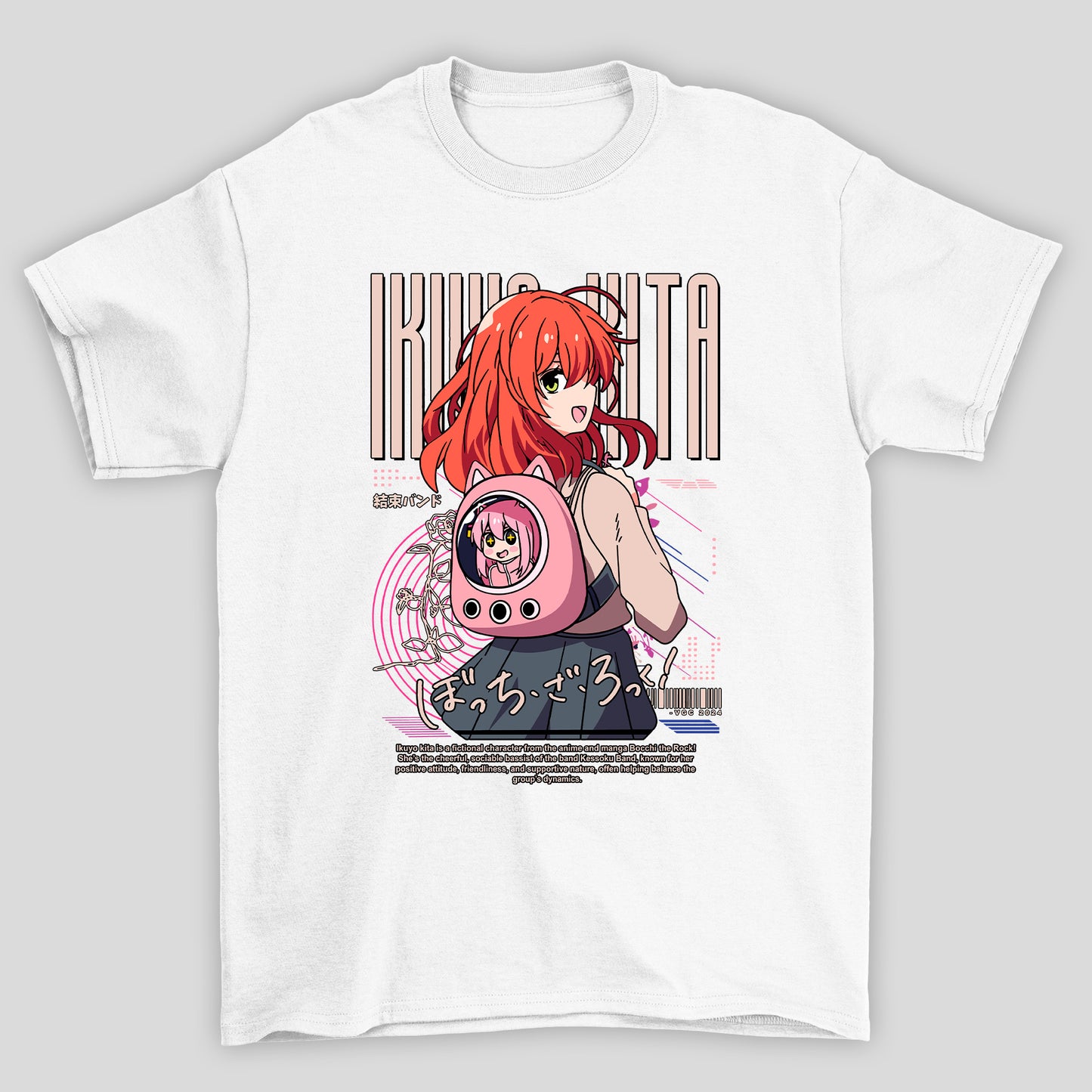 Camiseta Básica Unissex Kita Ikuyo Mochila Gato Bocchi The Rock