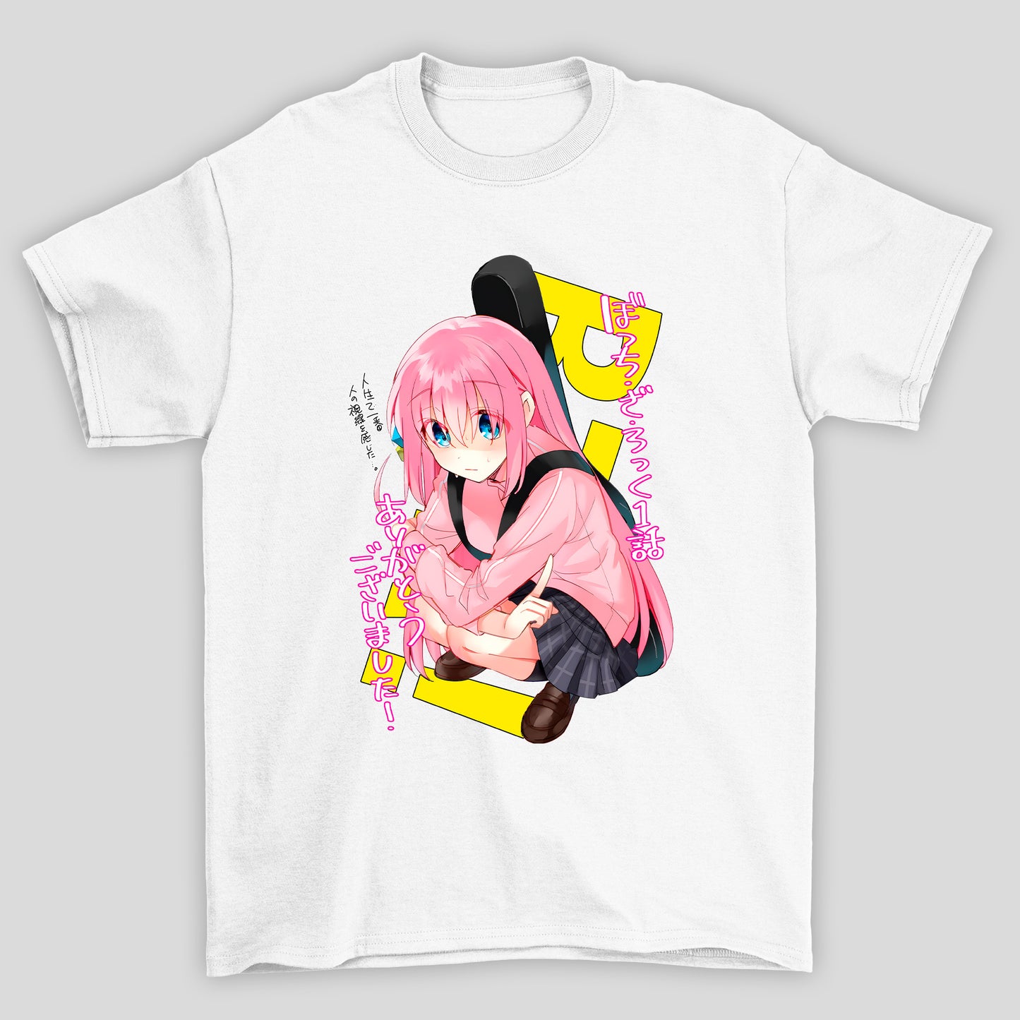 Camiseta Básica Unissex Gotou Agachada Kanji Bocchi The Rock