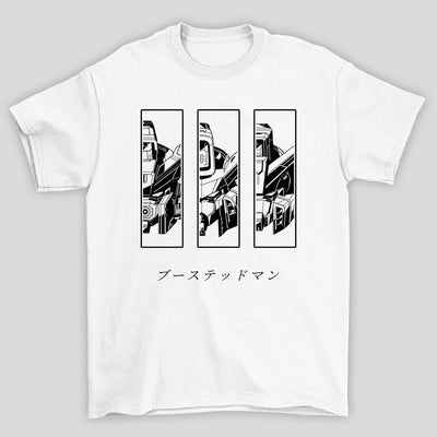 Camiseta Básica Unissex Gundam Capacetes Kanji