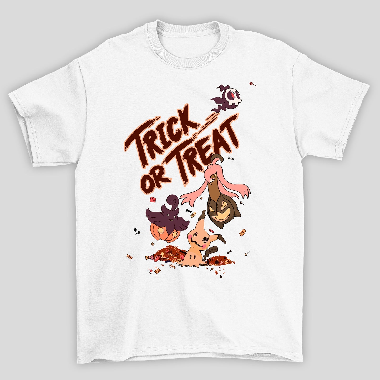 Camiseta Básica Unissex Doces ou Travessuras Pokemon Halloween