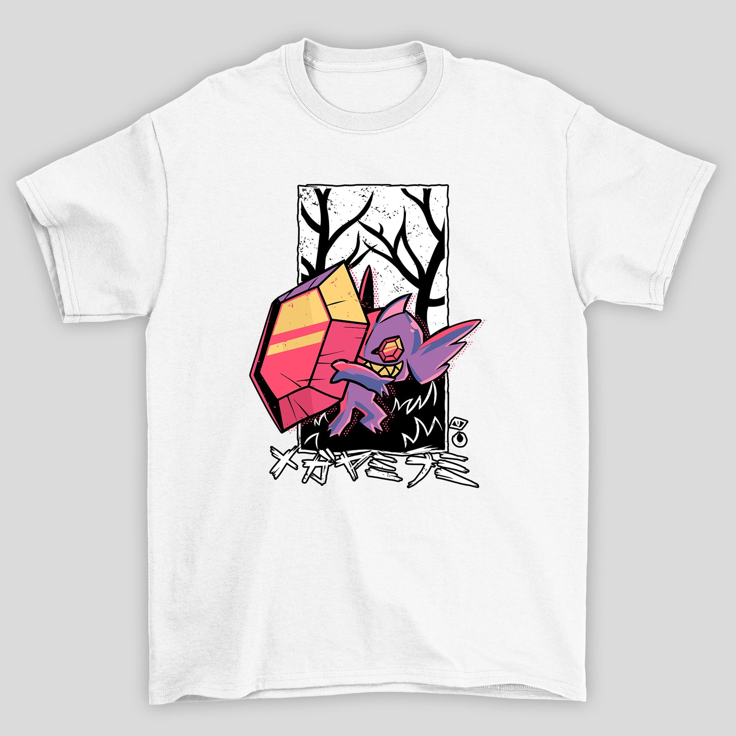 Camiseta Básica Unissex Mega Sableye Kanji Pokemon Halloween