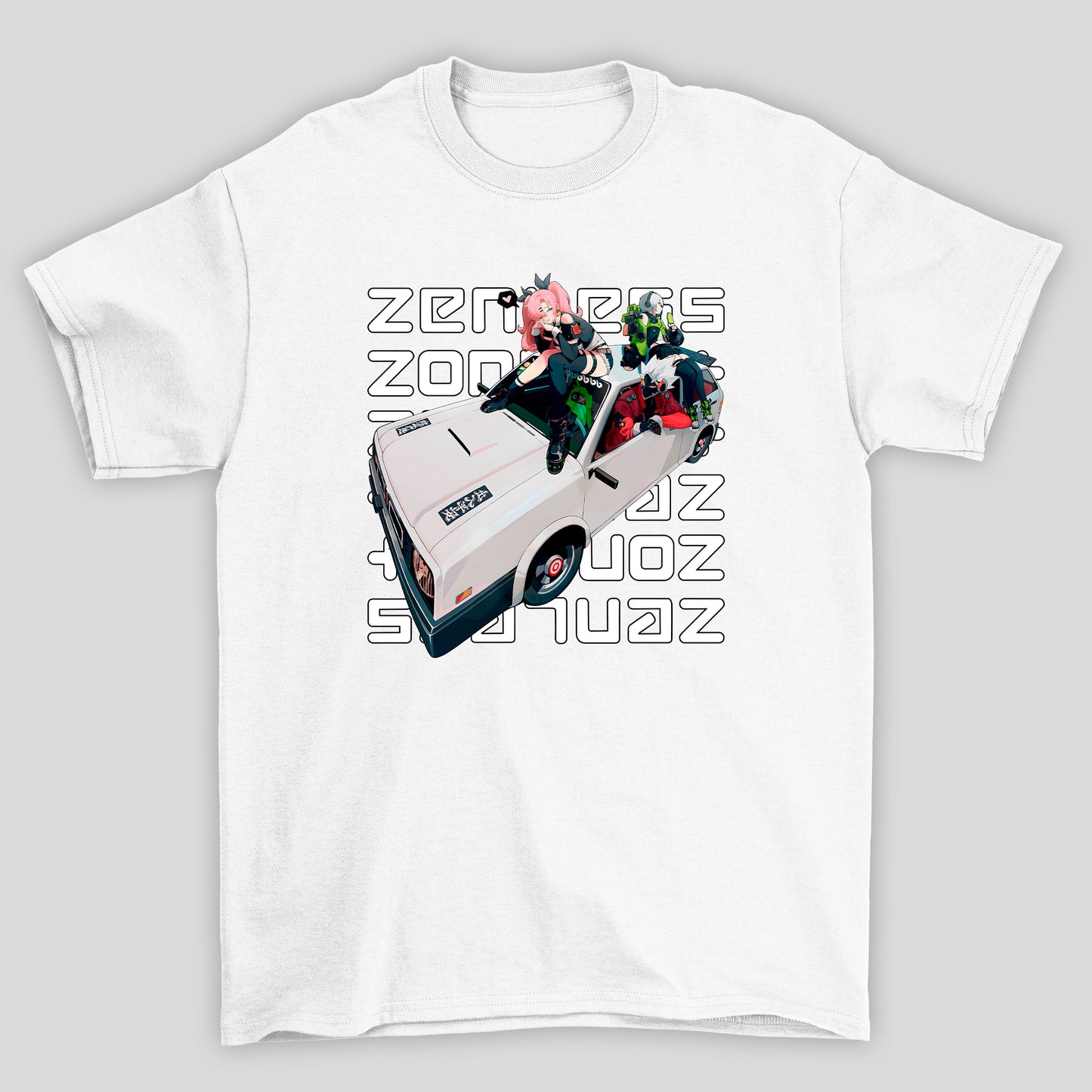 Camiseta Básica Unissex Zenless Zone Zero Personagens Carro