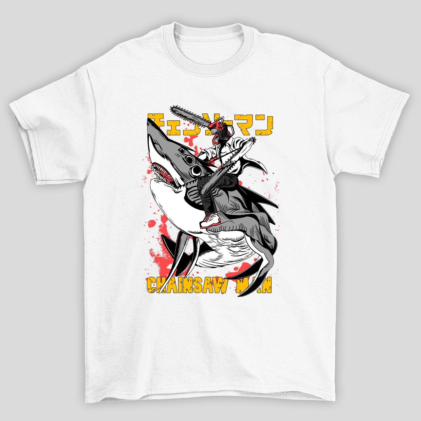 Camiseta Básica Unissex Chainsaw Man Beam Tubarão Denji Kanji