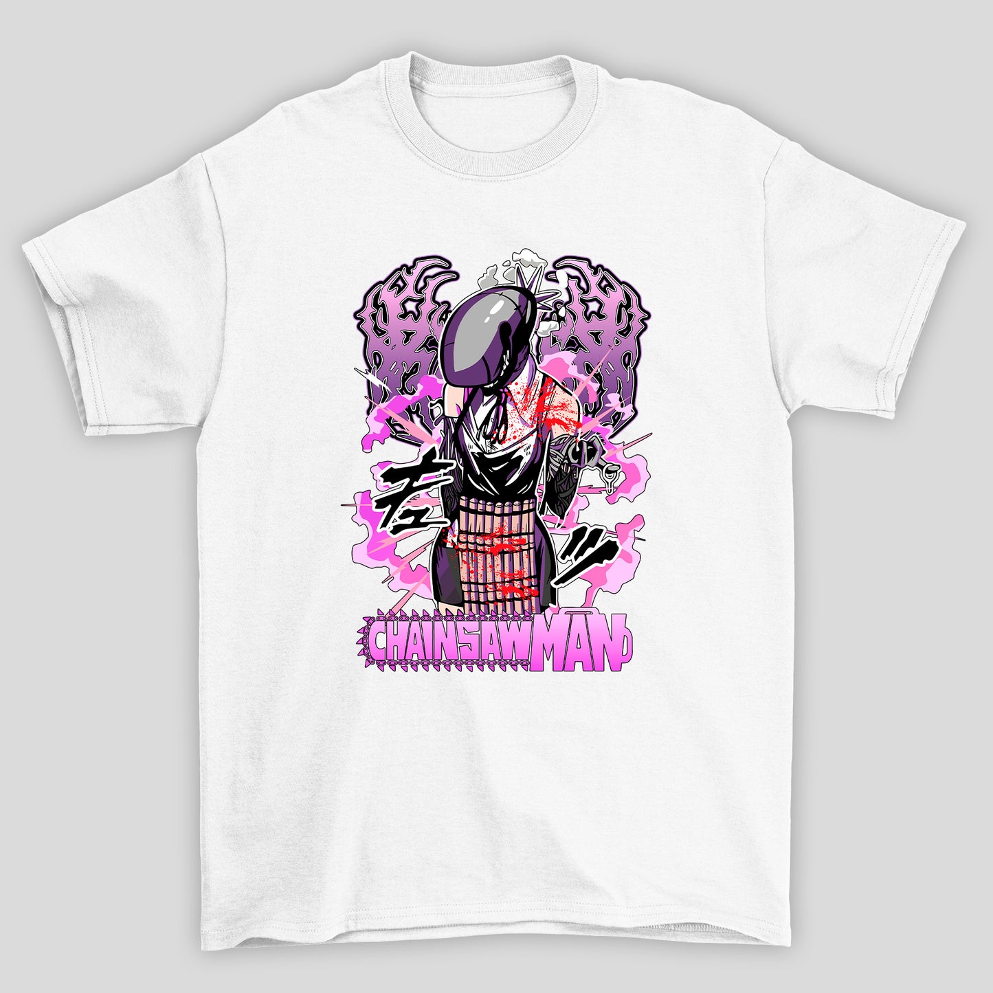 Camiseta Básica Unissex Chainsaw Man Bomba Fumaça Kanji