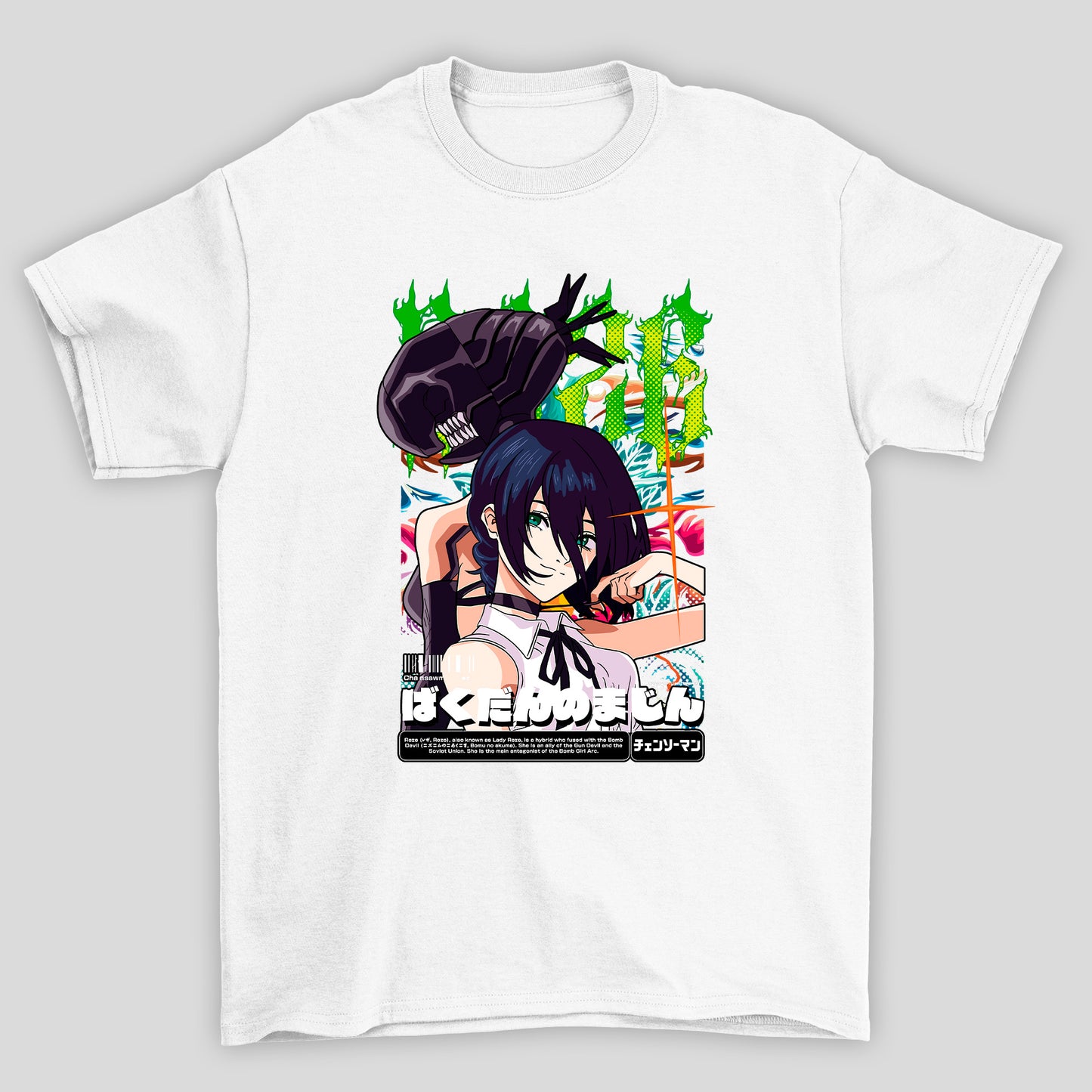 Camiseta Básica Unissex Chainsaw Man Reze Kanji Revista