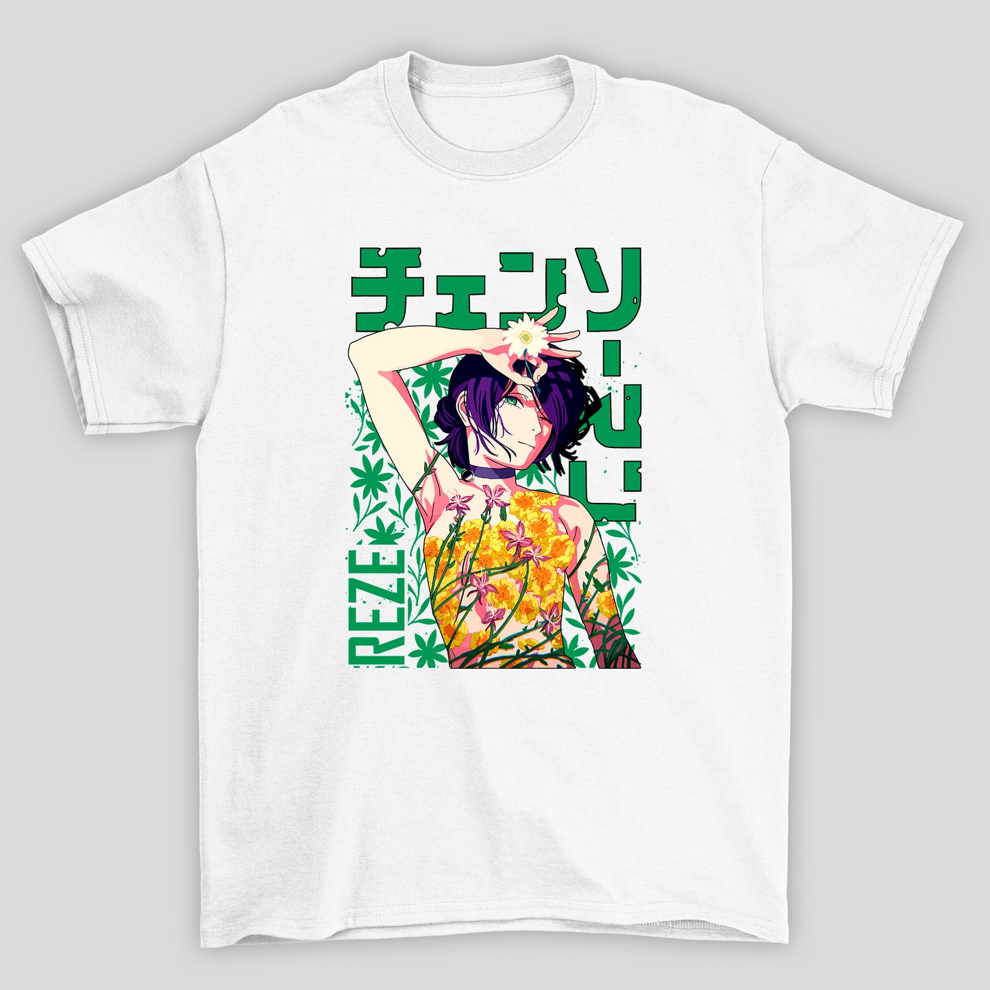 Camiseta Básica Unissex Chainsaw Man Reze Flowers