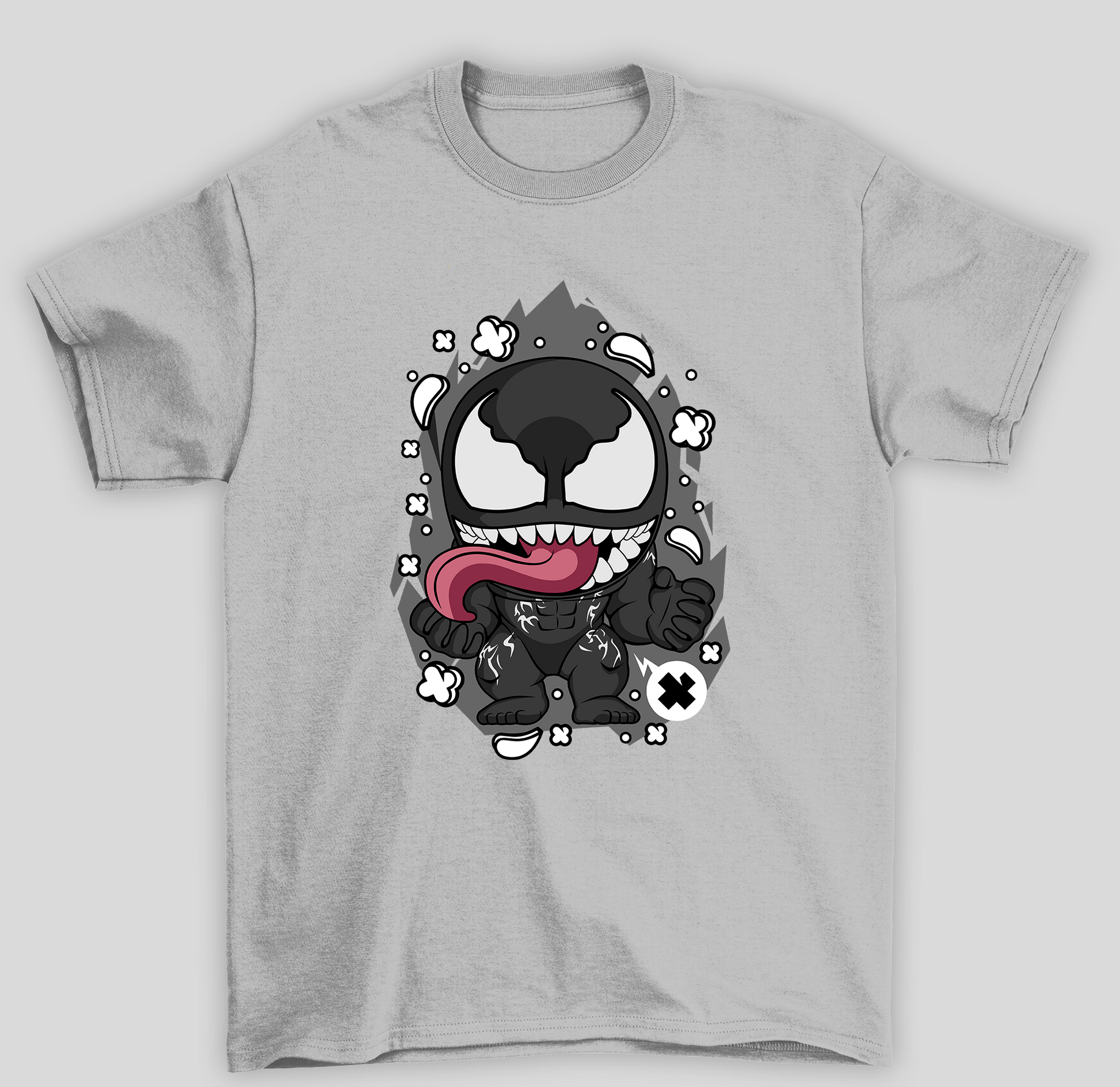 Camiseta Básica Unissex Venom Chibi Fofo- cinza