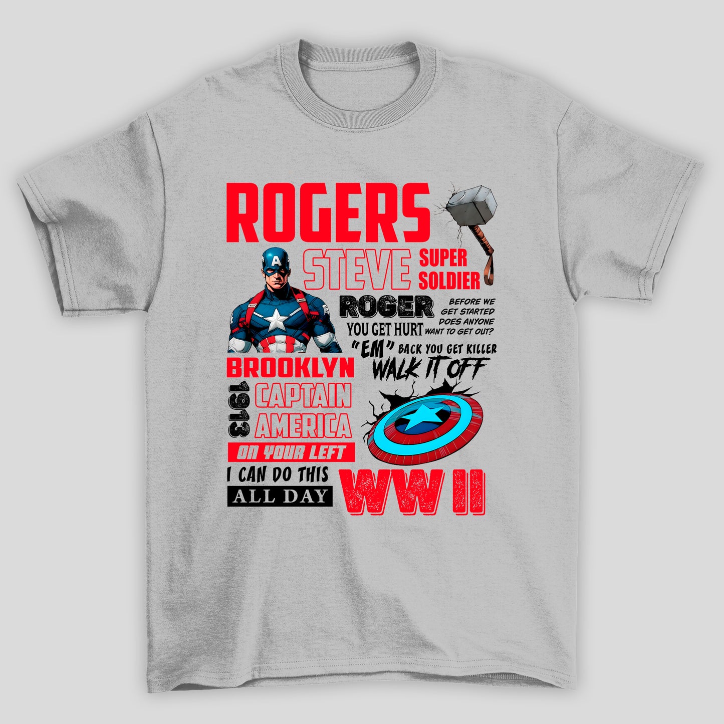 Camiseta Básica Unissex Capitão América Rogers Textos