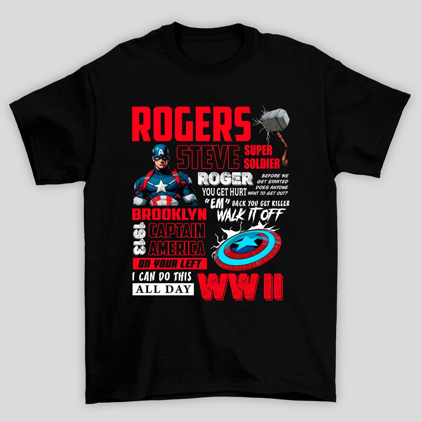 Camiseta Básica Unissex Capitão América Rogers Textos