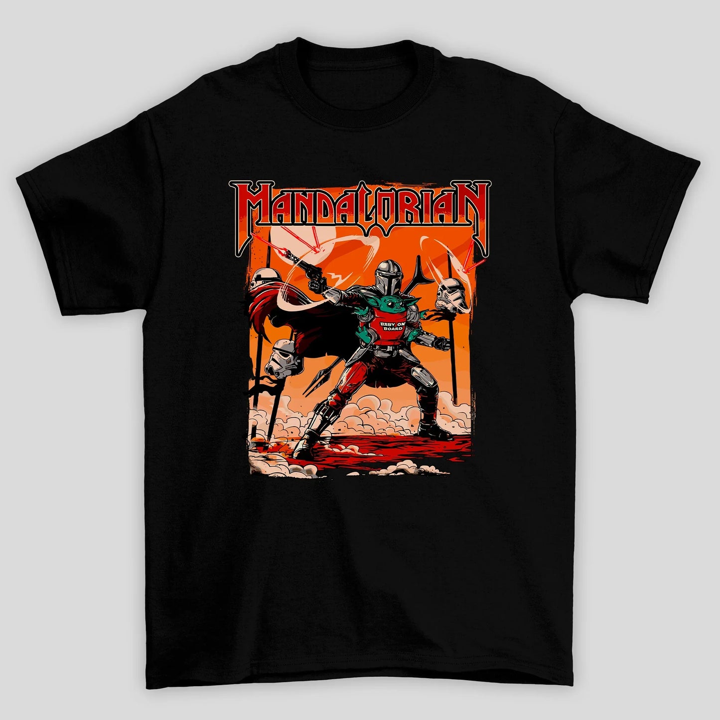 Camiseta Básica Unissex Mandalorian Atirando No Deserto