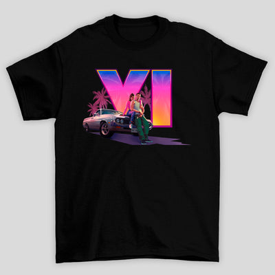 Camiseta Básica Unissex GTA Lucia E Jason Camionete Logo