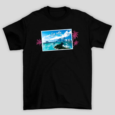 Camiseta Básica Unissex GTA Cartão Postal Vice City