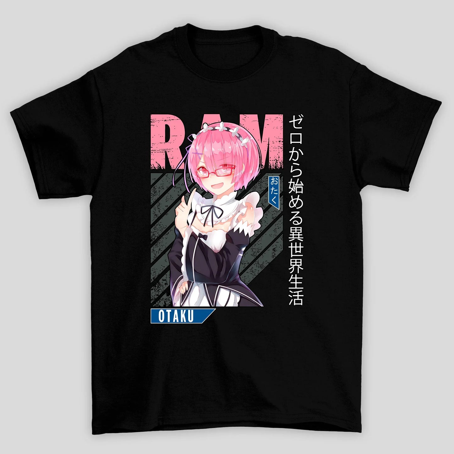 Camiseta Básica Unissex Ram Oculos Kanji Otaku Re Zero