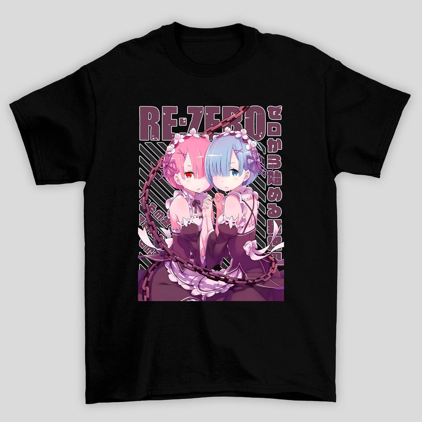 Camiseta Básica Unissex Rem E Ram Kanji Re Zero