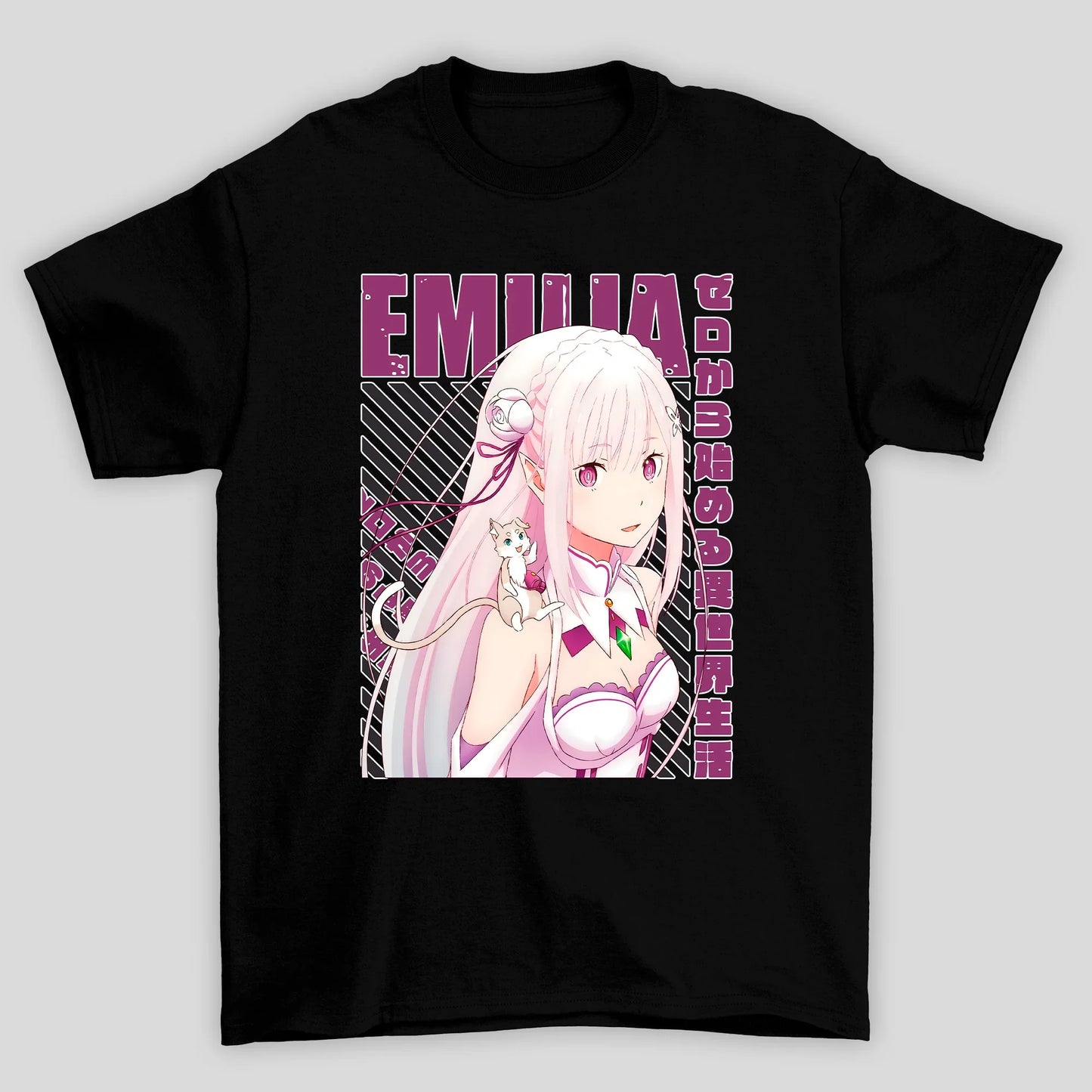 Camiseta Básica Unissex Emilia Kanji Re Zero