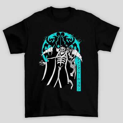 Camiseta Básica Unissex Overlord Ainz Cartoon Kanji