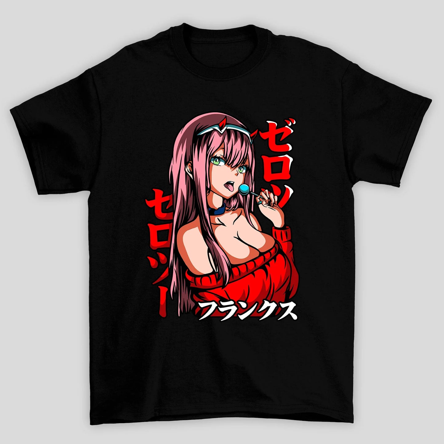 Camiseta Básica Unissex Zero Two Pirulito Kanji Darling In The Franxx