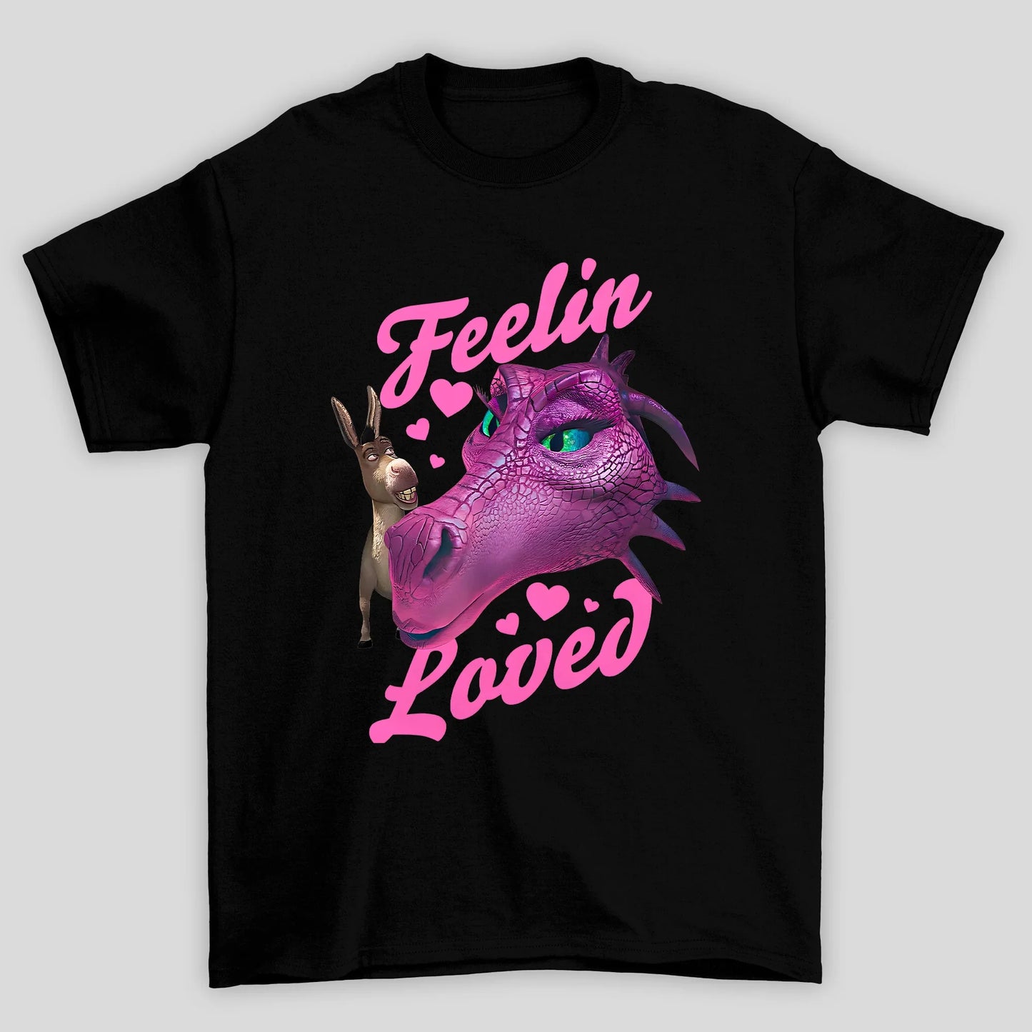 Camiseta Básica Unissex Feelin Loved Burro Dragão Shrek