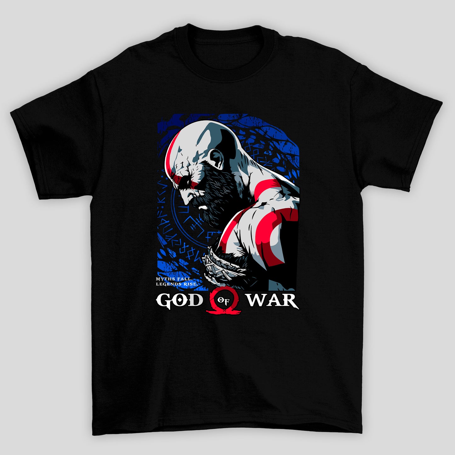 Camiseta Básica Unissex Kratos Perfil Runas God Of War
