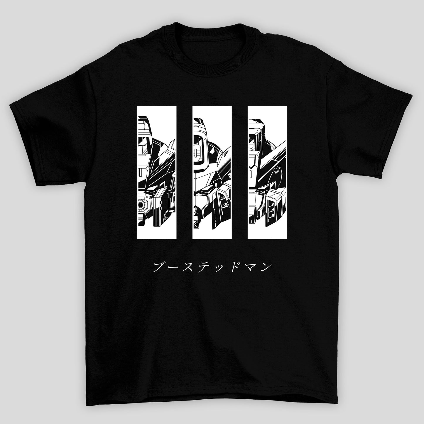 Camiseta Básica Unissex Gundam Capacetes Kanji