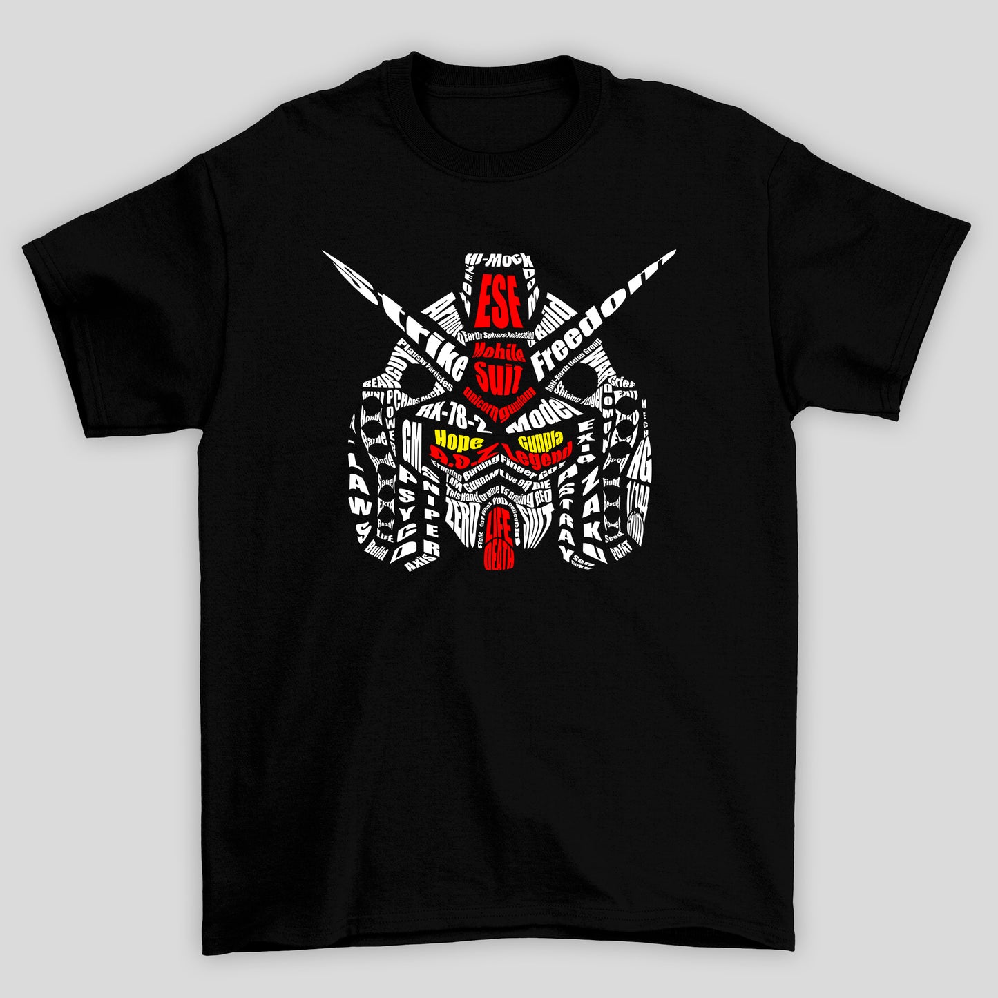 Camiseta Básica Unissex Gundam Capacetes Textos
