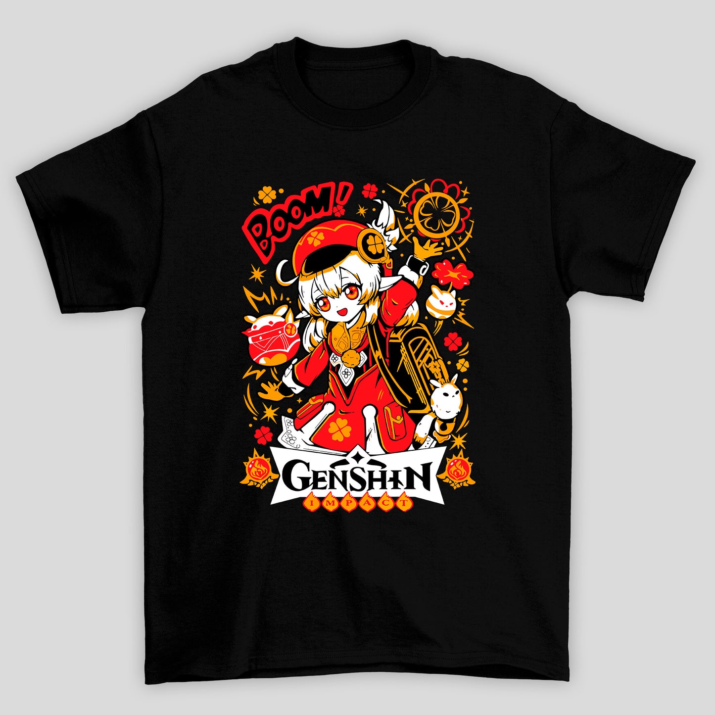 Camiseta Básica Unissex Klee Boom Cute Gatos Genshin