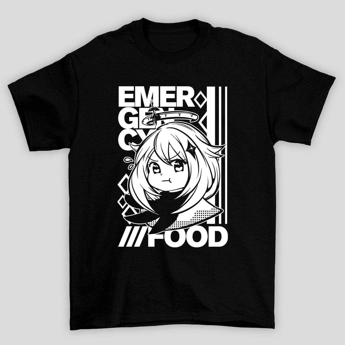 Camiseta Básica Unissex Paimon Emburrada Emergency Food Genshin