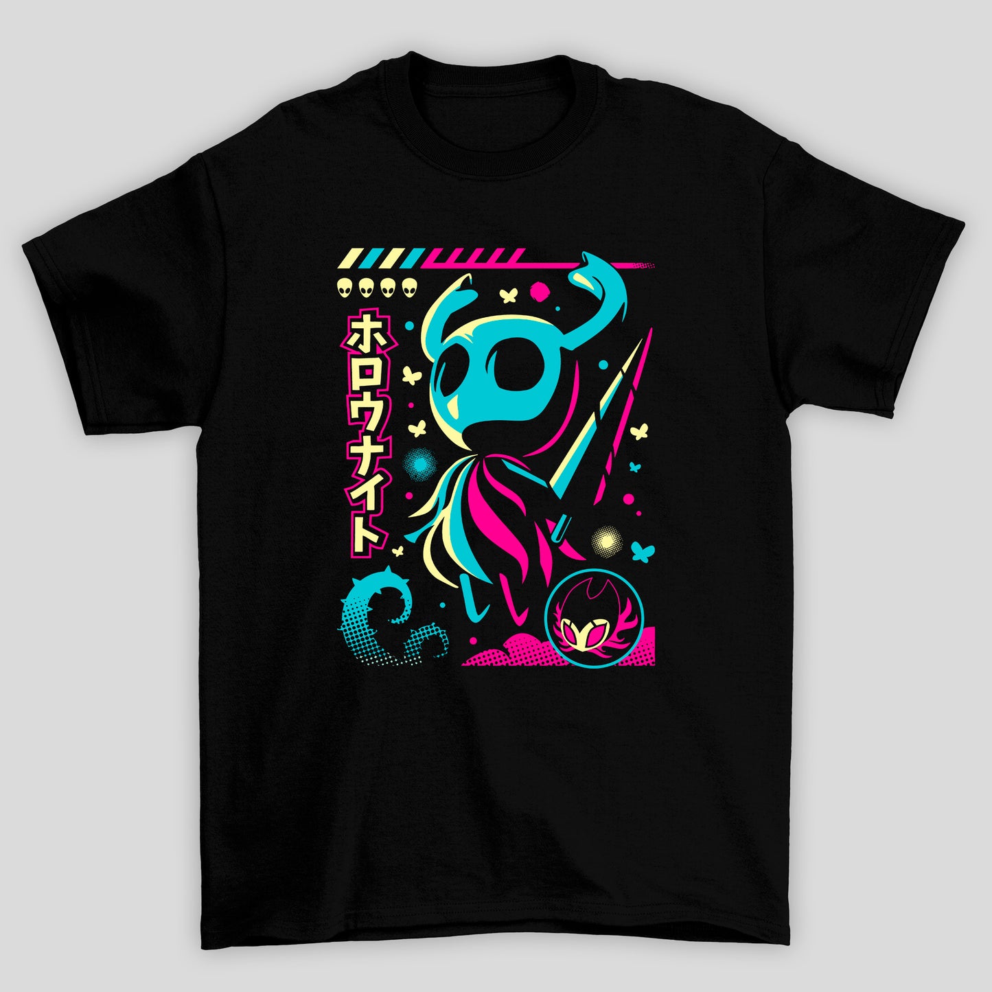 Camiseta Básica Unissex Hollow Knight Neon Kanji