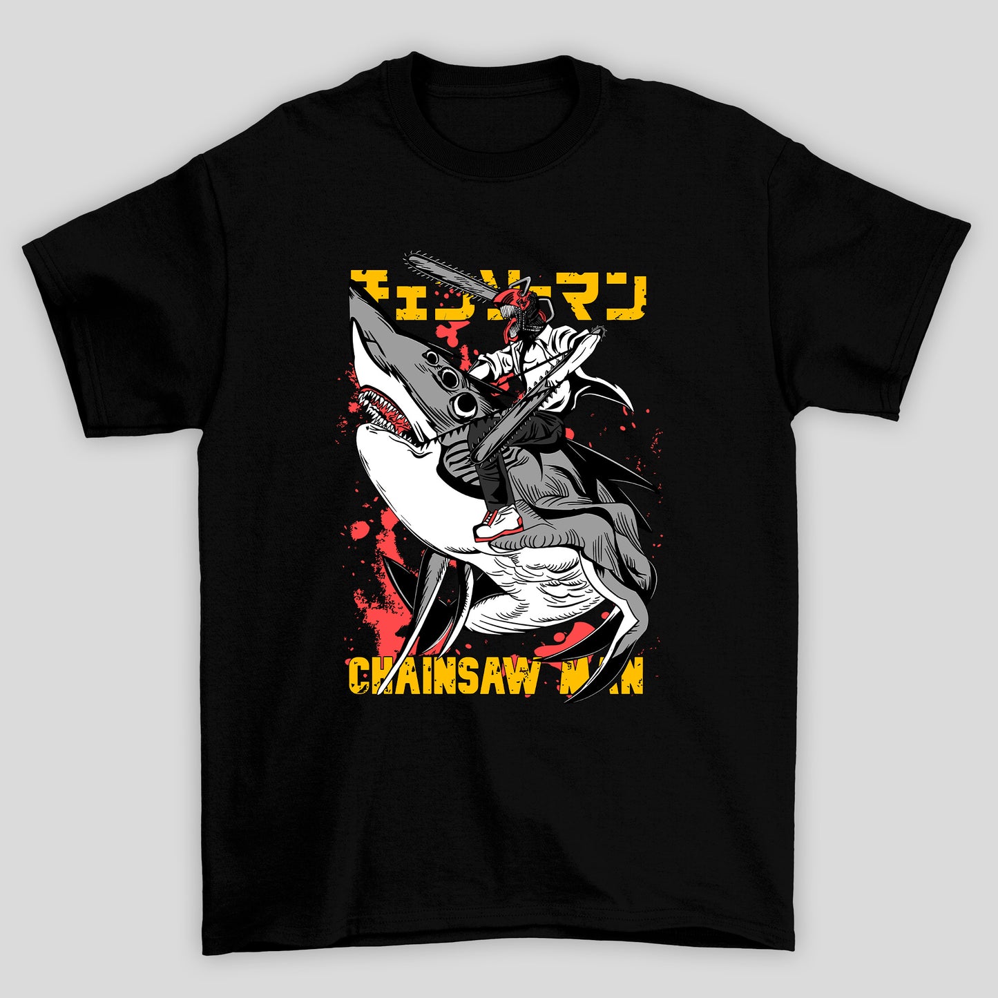 Camiseta Básica Unissex Chainsaw Man Beam Tubarão Denji Kanji