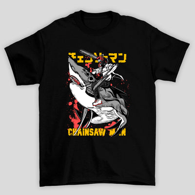 Camiseta Básica Unissex Chainsaw Man Beam Tubarão Denji Kanji
