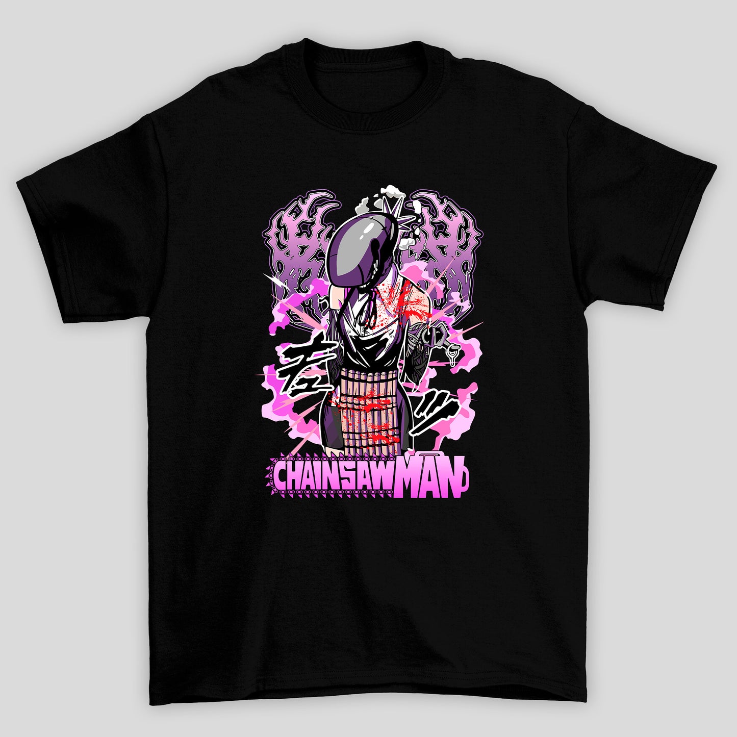 Camiseta Básica Unissex Chainsaw Man Bomba Fumaça Kanji