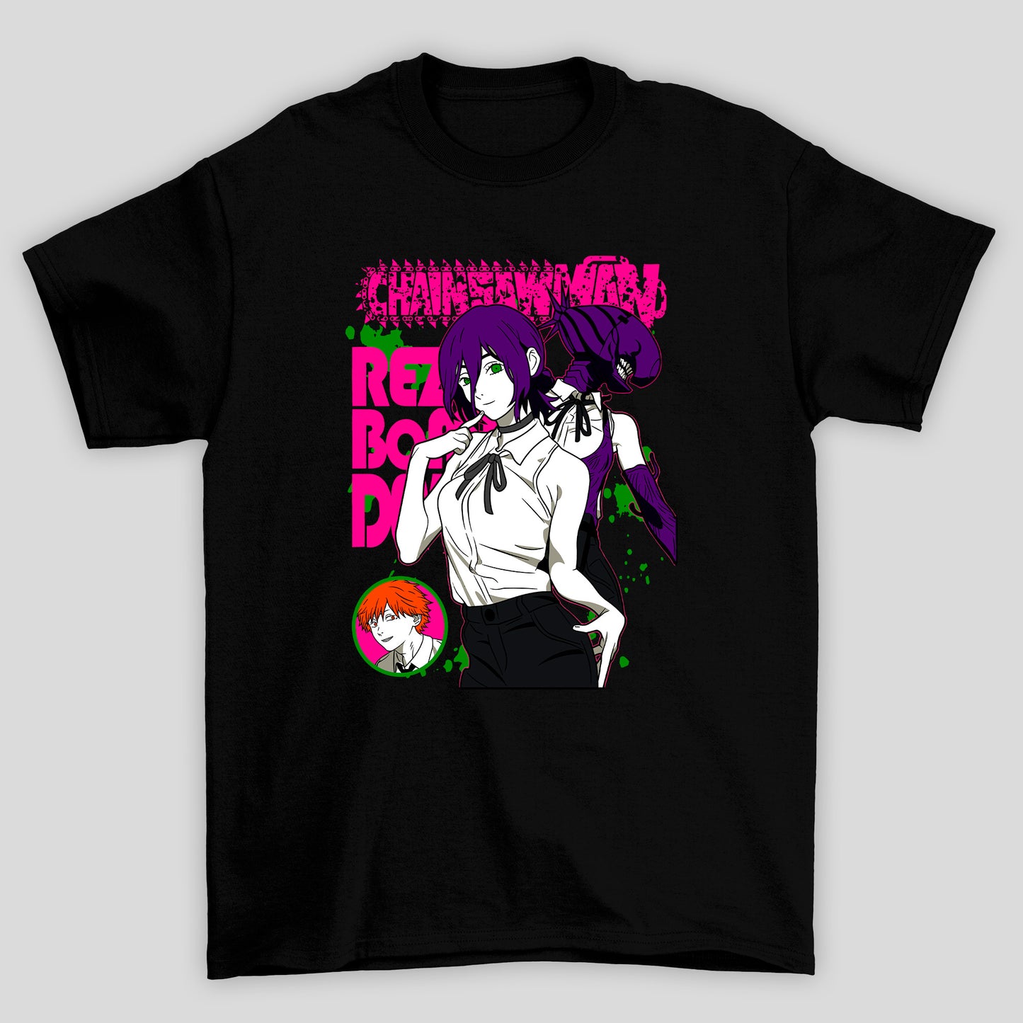 Camiseta Básica Unissex Chainsaw Man Reze Bomba Logo