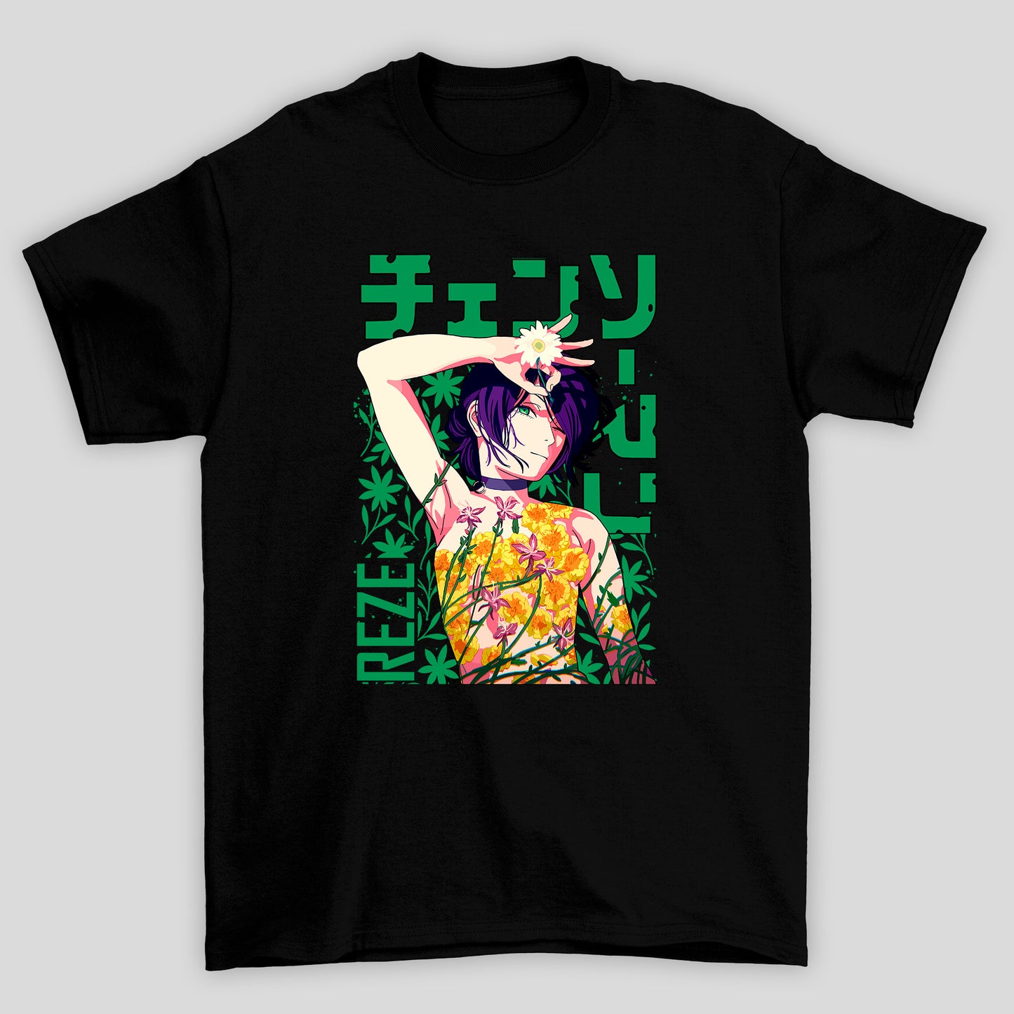 Camiseta Básica Unissex Chainsaw Man Reze Flowers