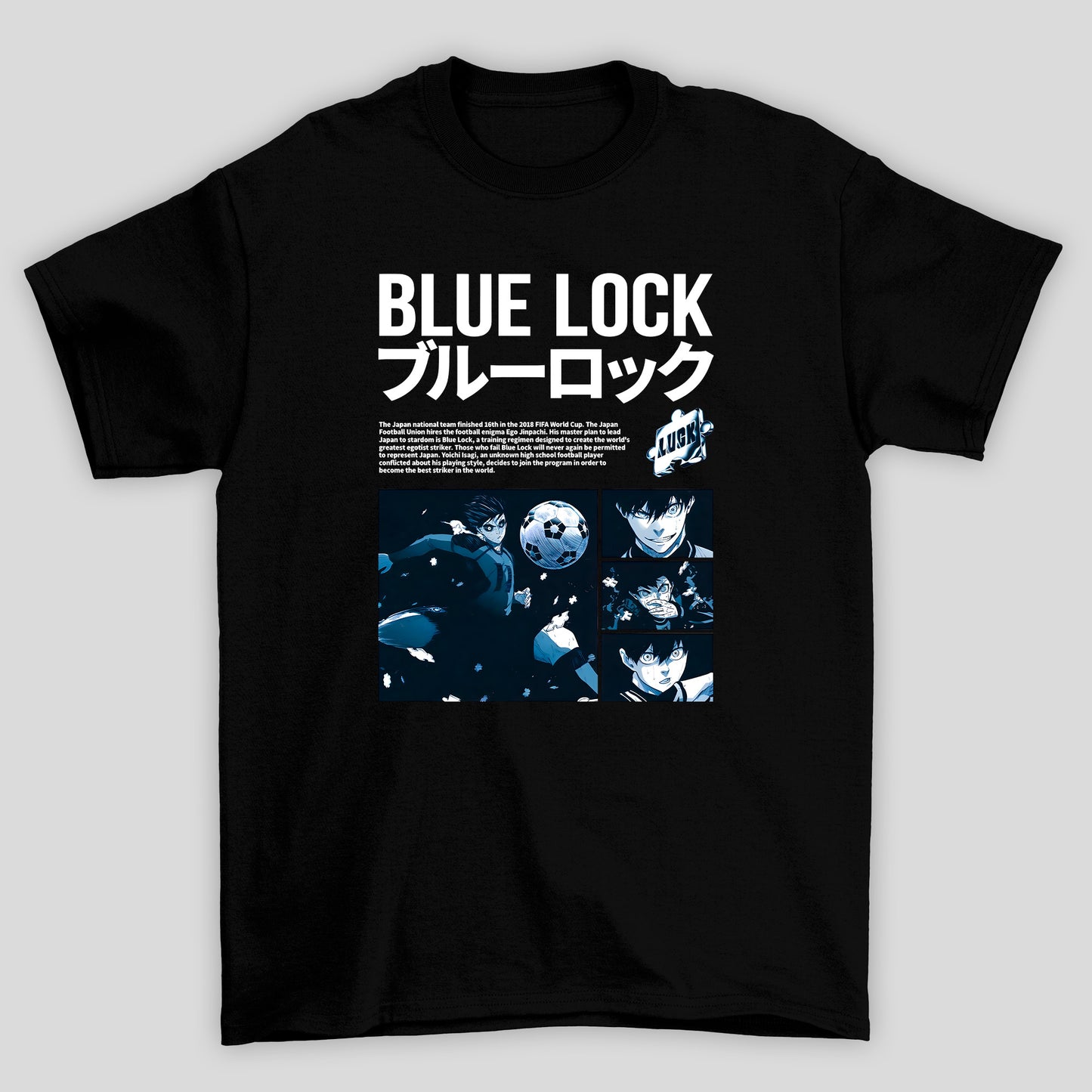 Camiseta Básica Unissex Blue Lock Hute Texto Kanji
