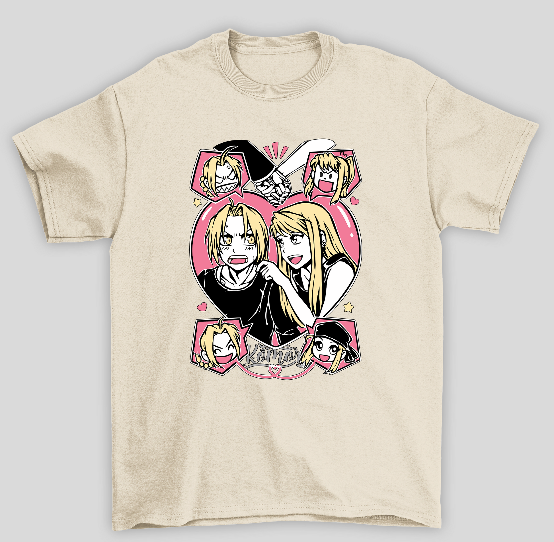 Camiseta Básica Unissex Fullmetal Alchemist Edward e Winry- PÉROLA