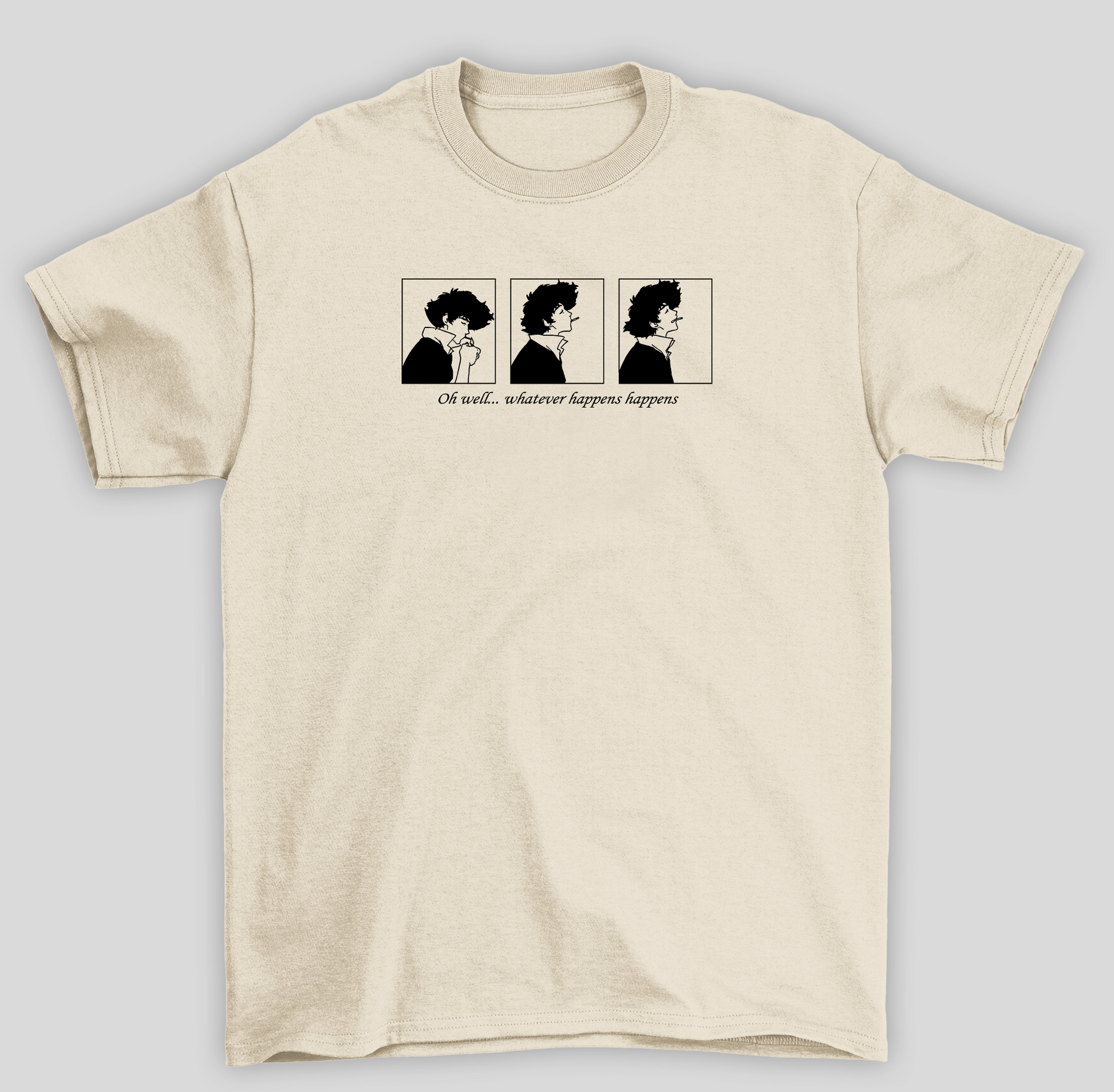 Camiseta Básica Unissex Cowboy Bepop Oh Well Whatever Happens Happens- pérola