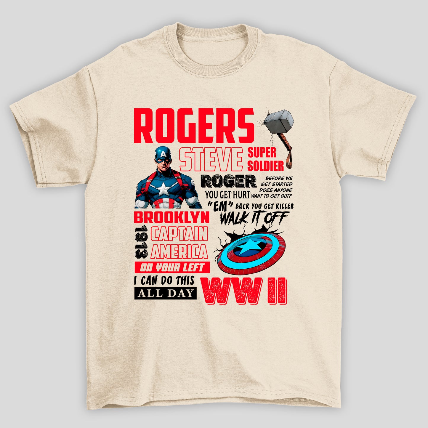 Camiseta Básica Unissex Capitão América Rogers Textos