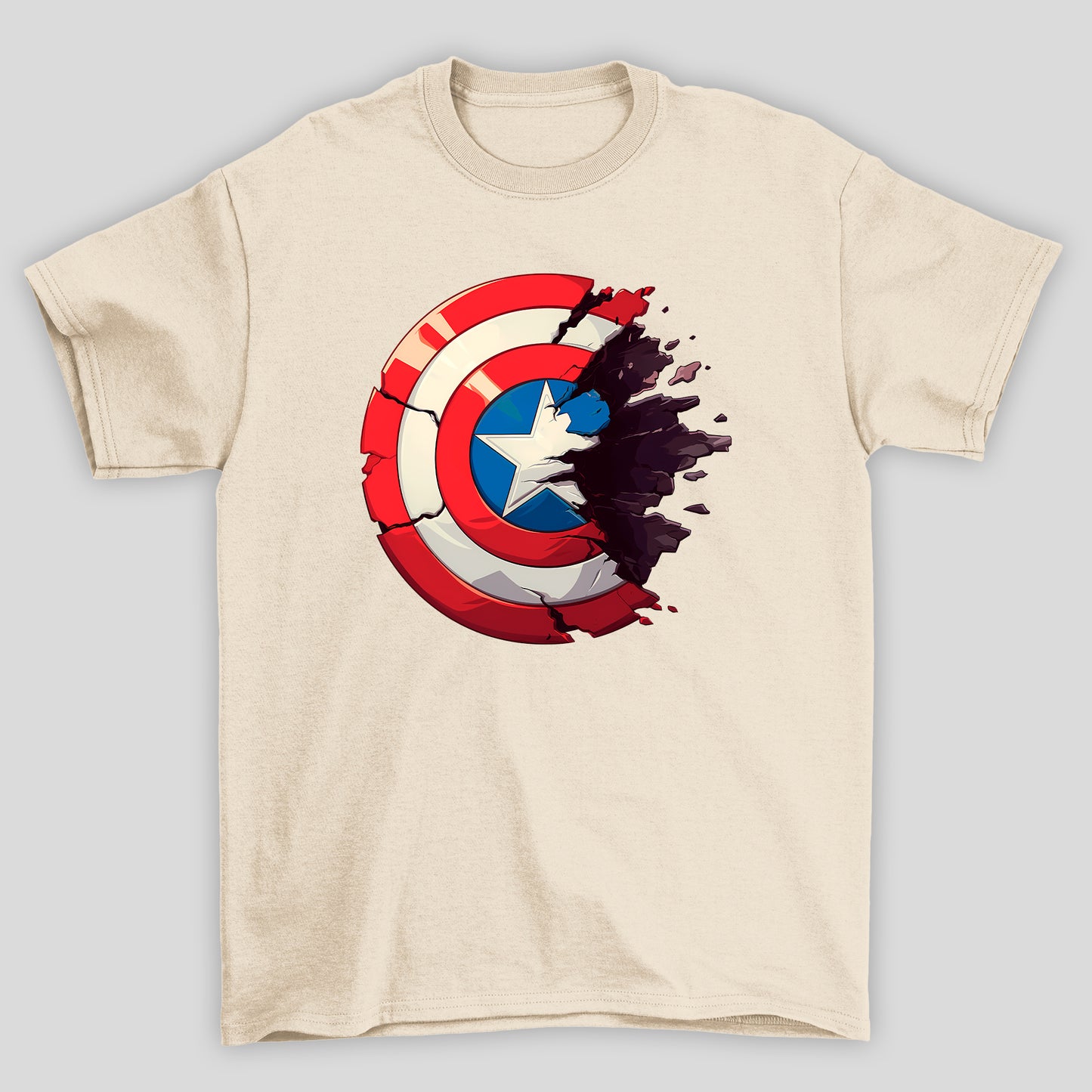 Camiseta Básica Unissex Capitão América Escudo Quebrado