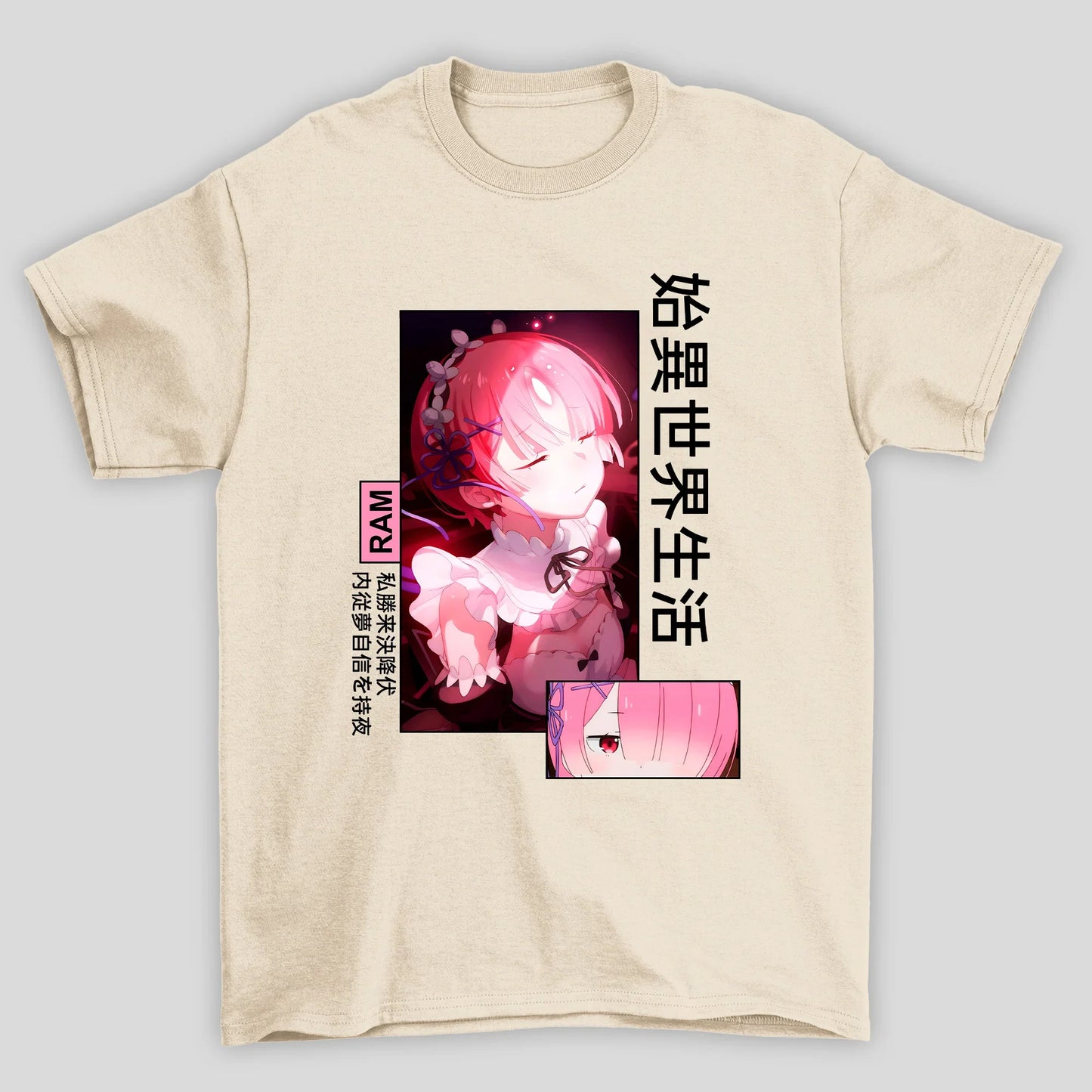 Camiseta Básica Unissex Kanji Ram Luz Re Zero