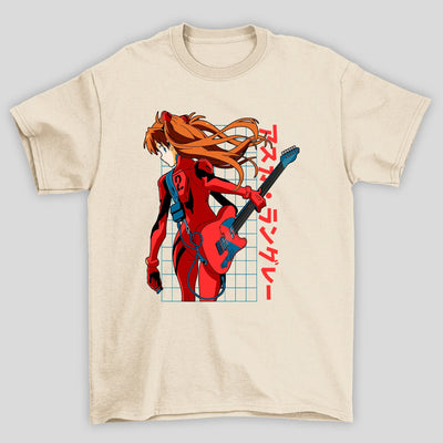 Camiseta Básica Unissex Asuka Guitarra Kanji Evangelion