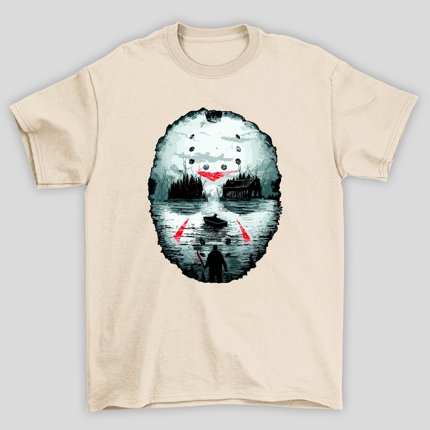 Camiseta Básica Unissex Mascara Lago Silhueta Jason Sexta Feira 13