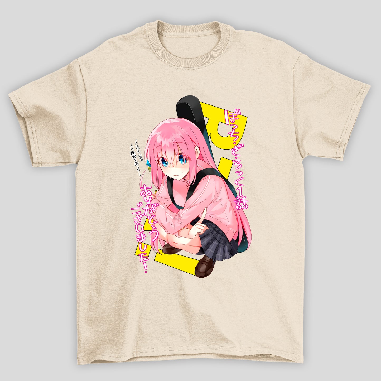 Camiseta Básica Unissex Gotou Agachada Kanji Bocchi The Rock